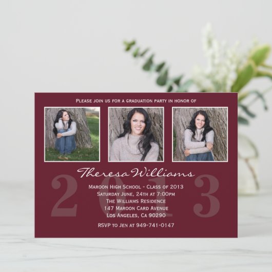 Faire-part marron d'obtention du diplôme (Debout devant)