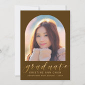 Faire-part Marron Élégant Arche Or Script Photo Diplôme (Devant)