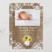Faire-part Mason Jar Sunflowers Rustic Baby Birth Photo (Devant / Derrière)