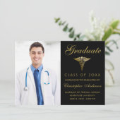 Faire-part Médicale Black Gold Caduceus Photo Graduation (Debout devant)