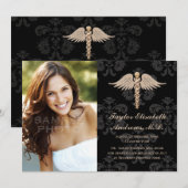 Faire-part Médicale de diplôme d'études Gold Black (Devant / Derrière)