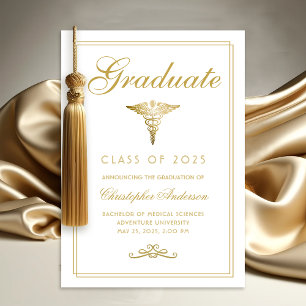 Faire-part Médicale White Gold Caduceus College Graduation