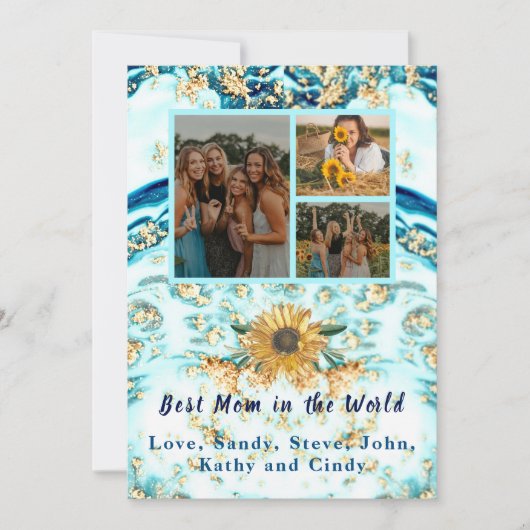 Faire-part Meilleure mère Ever 4 Photo Collage Marbre Bleu (Devant)