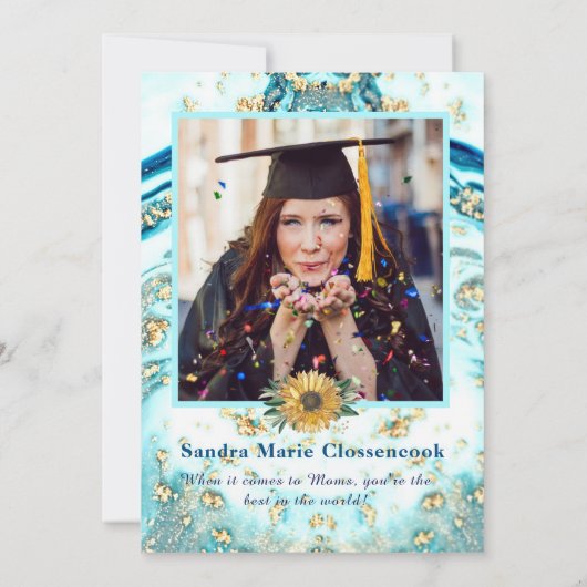 Faire-part Meilleure mère Ever 4 Photo Collage Marbre Bleu (Dos)