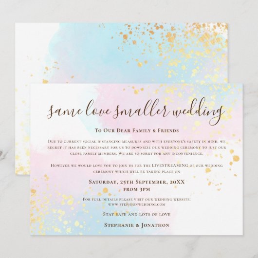 Faire-part Même amour, cérémonie plus petite, scénario rose s (Devant / Derrière)