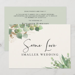 Faire-part Même amour, mariage plus petit, eucalyptus