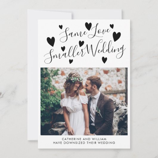 Faire-part Même amour, mariage plus petit, réduction de la ta (Devant)