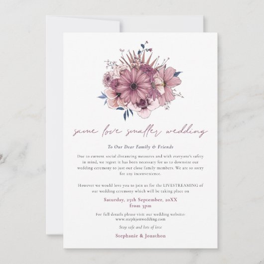 Faire-part Même Amour Mariage Plus Petit Réduction Fleurs Ros (Devant)