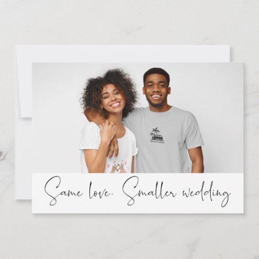 Faire-part Même amour, mariage plus petit, script de photo de (Devant)