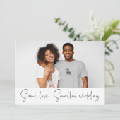 Faire-part Même amour, mariage plus petit, texte de photo réd (Debout devant)
