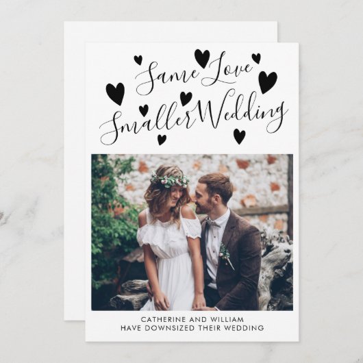 Faire-part Même Amour Plus Petit Mariage Réduction des Coeurs (Devant / Derrière)