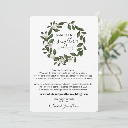 Faire-part Même amour vert botanique Mariage plus petit Réduc (Debout devant)