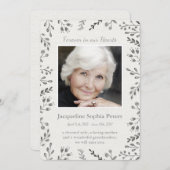 Faire-part Mémorial floral blanc et gris moderne (Devant / Derrière)