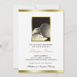 Faire-part Mémorial pour bébés Faux Gold & White Photo pe