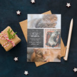 Faire-part Meowy Christmas - Trois Chats Photo Collage<br><div class="desc">Charmante carte de Noël noir et blanc avec Meowy Christmas écrite en polices blanches et lettrées à la main,  décorée d'oreilles et de whiskies. Ajoutez trois photos de votre chat,  ainsi que vos noms et l'année.</div>