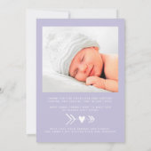 Faire-part Merci Coeur Photo Purple Girl Birth (Dos)