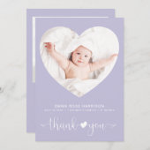 Faire-part Merci Coeur Photo Purple Girl Birth (Devant / Derrière)