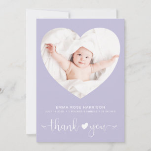Faire-part Merci Coeur Photo Purple Girl Birth