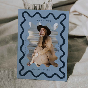 Faire-part Merci de graduation de la marine Blue Squiggly Wav