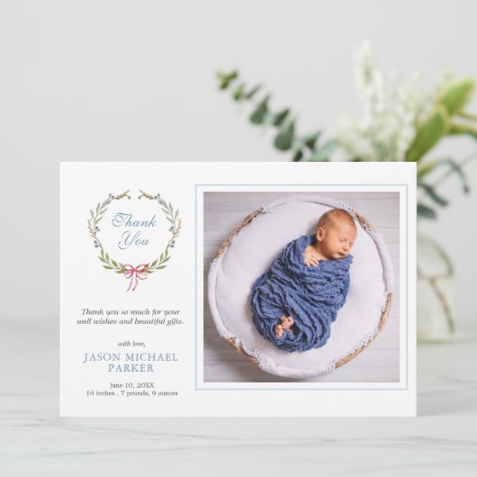 Faire-part Merci de verdure photo bébé (Debout devant)