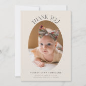 Faire-part Merci élégant Oval Cream Baby Photo (Devant)
