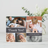 Faire-part Merci moderne photo collage nouveau bébé naissance (Debout devant)