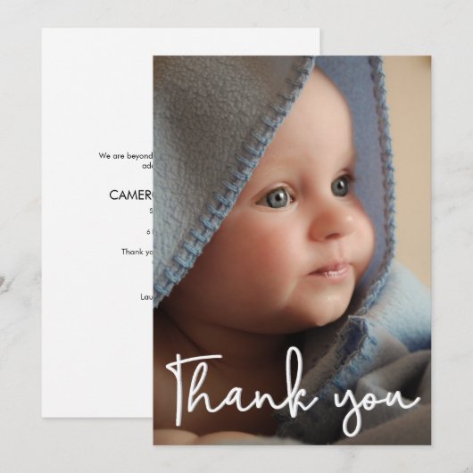 Faire-part Merci moderne photo verticale bébé naissance (Devant / Derrière)