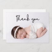 Faire-part Merci moderne Script bébé fille photo naissance (Devant / Derrière)