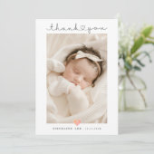 Faire-part Merci photo bébé Script Coeur naissance (Debout devant)