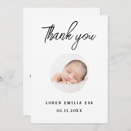 Faire-part Merci photo bébé Script Coeur naissance (Devant / Derrière)