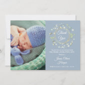Faire-part Merci photo bébé verdure Dusty bleu naissance (Devant)