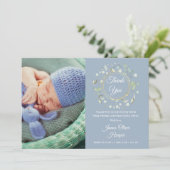 Faire-part Merci photo bébé verdure Dusty bleu naissance (Debout devant)