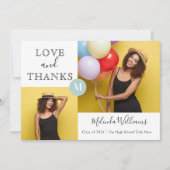 Faire-part Merci photo de la menthe et du monogramme jaune (Devant)