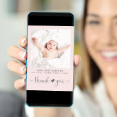 Faire-part Merci Photo Flèche Coeur Rose Grey Fille Naissance