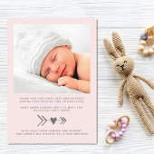 Faire-part Merci Photo Flèche Coeur Rose Grey Fille Naissance
