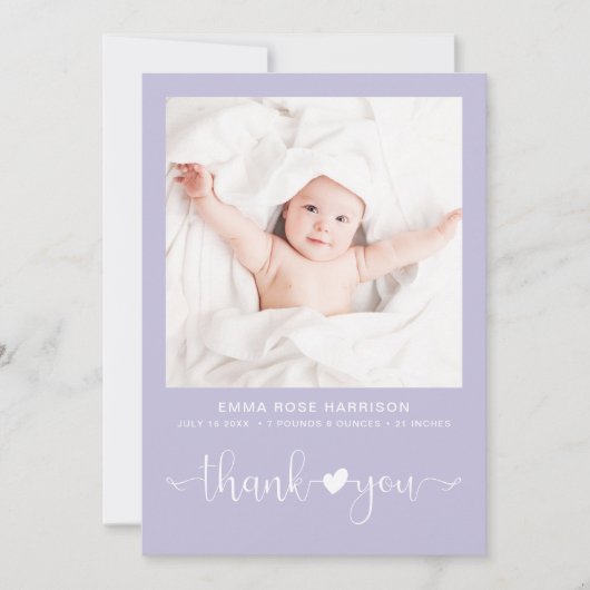 Faire-part Merci Photo Purple Girl Birth (Devant)