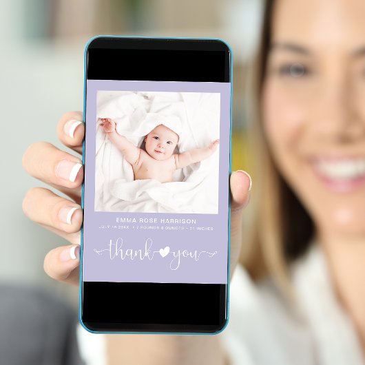 Faire-part Merci Photo Purple Girl Birth