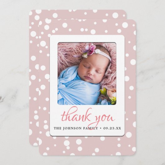 Faire-part Merci Pois rose pâle (Devant / Derrière)