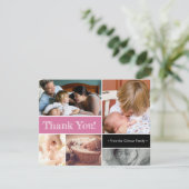 Faire-part Merci rose Deuxième naissance photo collage (Debout devant)