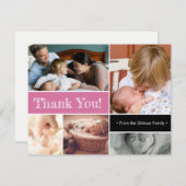 Faire-part Merci rose Deuxième naissance photo collage (Devant / Derrière)