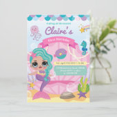 Faire-part Mermaid Premier anniversaire (Debout devant)