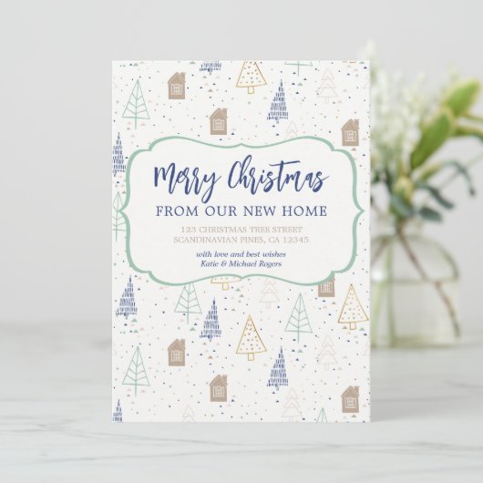 Faire-part Merry Christmas from New Home Scandinavian Forest (Debout devant)