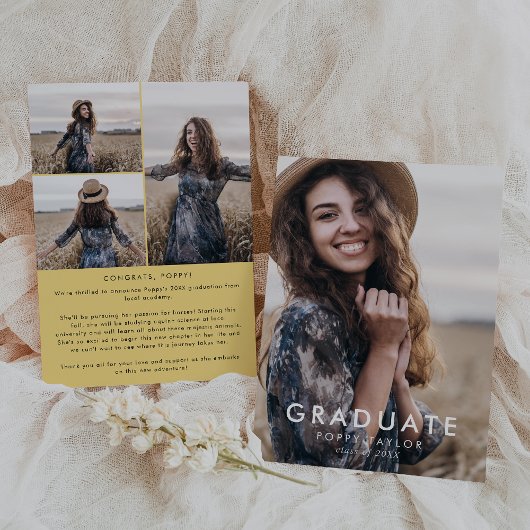 Faire-part Message jaune Chic Photo Collage Graduation