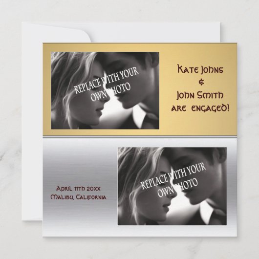 Faire-part Mettalic moderne Carré annonce Fiançailles (Devant)