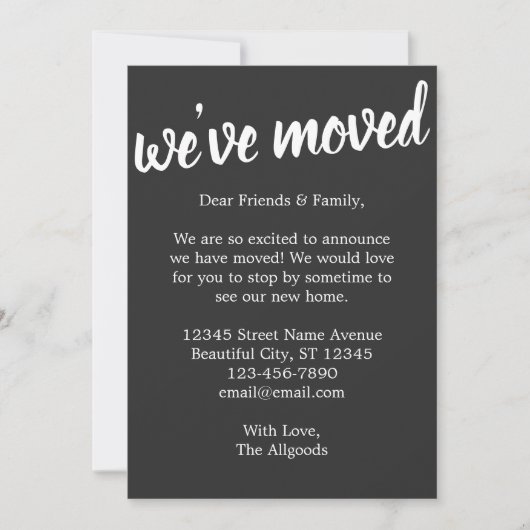 Faire-part Mignonne Nous avons déplacé Motif noir Moving Fair (Devant)