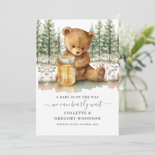 Faire-part Mignonne On Peut Attendre L'Ours Honey Grossesse (Debout devant)