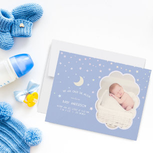 Faire-part Mignonne Over the Moon and Stars Baby Photo Birth