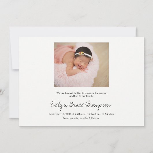 Faire-part Mini Chic Baby Girl Nom Script Photo Naissance (Dos)