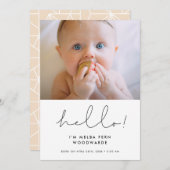 Faire-part Mini écrit à la main Hello nouvelle photo bébé (Devant / Derrière)