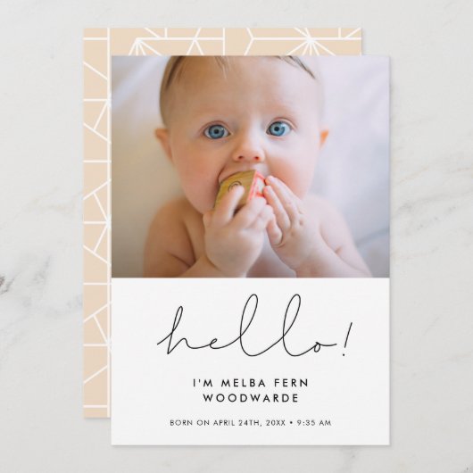Faire-part Mini écrit à la main Hello nouvelle photo bébé (Devant / Derrière)